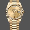 Replica Rolex Day-Date 36mm voor heren-128238 Geribbelde lunette-Kampanje Index Wijzerplaat Champagne