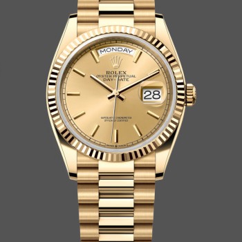 Replica Rolex Day-Date 36mm voor heren-128238 Geribbelde lunette-Kampanje Index Wijzerplaat Champagne