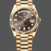 Replica Rolex Day-Date 36mm voor heren-128238 Geribbelde lunette-Donkergrijze wijzerplaat