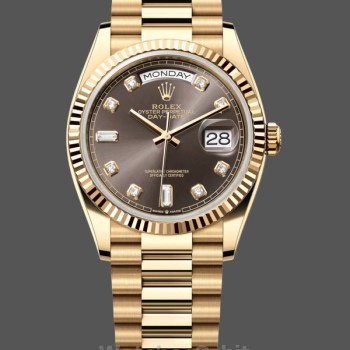 Replica Rolex Day-Date 36mm voor heren-128238 Geribbelde lunette-Donkergrijze wijzerplaat