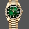 Replica Rolex Day-Date 36mm Unisex-128238-Gefleerde lunette-Groene diamanten wijzerplaat