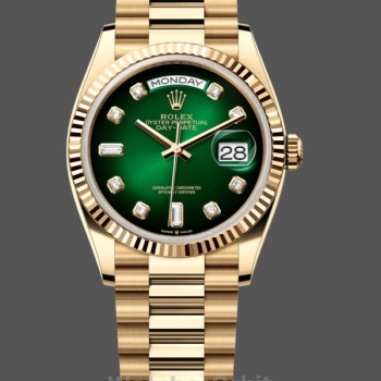 Replica Rolex Day-Date 36mm Unisex-128238-Gefleerde lunette-Groene diamanten wijzerplaat