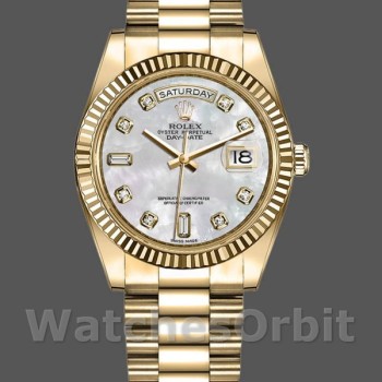 Replica Rolex Day-Date 36mm Unisex-128238 Geribbelde lunette-Wit MOP Wijzerplaat MOP