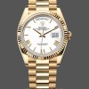 Replica Rolex Day-Date 36mm unisex-128238 Geribbelde lunette-Witte Romeinse wijzerplaat Wit