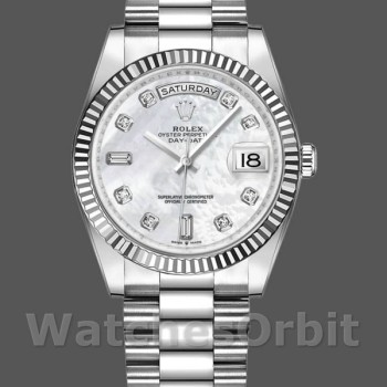 Replica Rolex Day-Date 36mm unisex-128239-Wit goud-Parelmoer wijzerplaat MOP