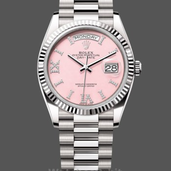 Replica Rolex Day-Date 36mm Unisex-128239-Witgoud-Roze Opaal Wijzerplaat Luxe