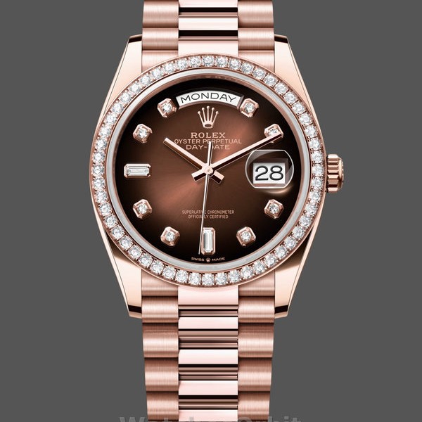 Replica Rolex Day-Date 36mm Unisex-128345RBR-Bruin Ombre Dial-Everose Gold Brown
