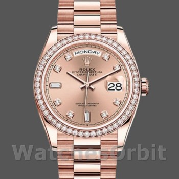 Replica Rolex Day-Date 36mm voor heren-128345RBR-Champagne Rose Dial-Evergoud Champagne Rose