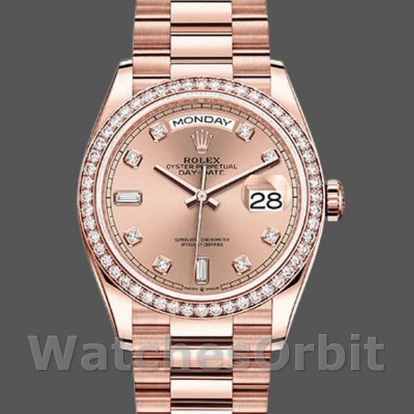 Replica Rolex Day-Date 36mm voor heren-128345RBR-Champagne Rose Dial-Evergoud Champagne Rose