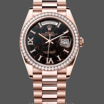 Replica Rolex Day-Date 36mm Unisex-128345RBR-Eisenkiesel Dial-Everose Gold Eisenkiesel