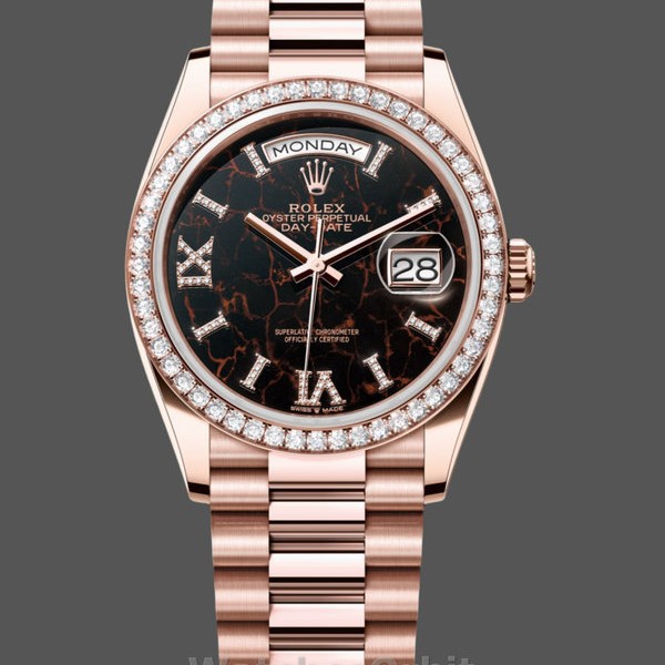Replica Rolex Day-Date 36mm Unisex-128345RBR-Eisenkiesel Dial-Everose Gold Eisenkiesel