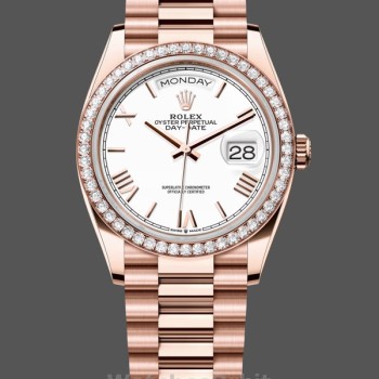Replica Rolex Day-Date 36mm unisex-128345RBR-Witte wijzerplaat-Evergoud wit