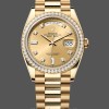 Replica Rolex Day-Date 36mm unisex-128348RBR-Champagne Diamond Dial-Geel Goud