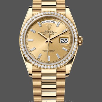 Replica Rolex Day-Date 36mm Unisex-128348RBR-Champagne Index Dial-Geel Goud