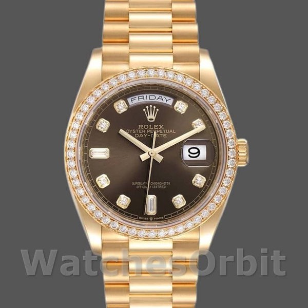 Replica Rolex Day-Date 36mm voor heren-128348RBR-Donkergrijze wijzerplaat-Geelgoud