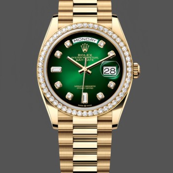 Replica Rolex Day-Date 36mm Unisex-128348RBR-Green Ombre Diamond Dial-Geel Gold Green Ombre