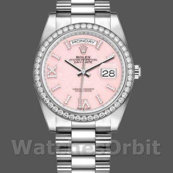 Replica Rolex Day-Date 36mm voor heren-128349RBR-Roze Opaal Wijzerplaat-Diamanten Ring Roze