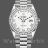 Replica Rolex Day-Date 36mm Unisex-128349RBR-Witte Romeinse wijzerplaat-Diamanten ring Wit