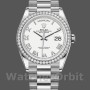 Replica Rolex Day-Date 36mm Unisex-128349RBR-Witte Romeinse wijzerplaat-Diamanten ring Wit