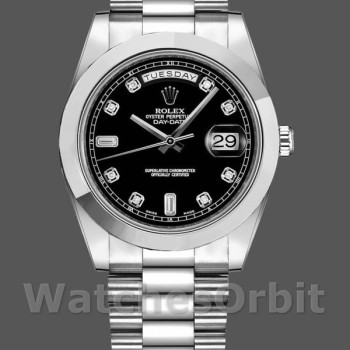Replica Heren Rolex Day-Date-218206, 41mm, Platina, Zwarte Diamanten Wijzerplaat