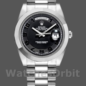 Replica Heren Rolex Day-Date-218206, 41mm, Platina, Concentrisch zwarte wijzerplaat