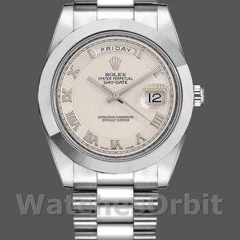 Replica Heren Rolex Day-Date-218206, 41mm, Platina, Concentrische Cirkel Ivoor Romeinse Cijfer Wijzerplaat