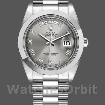 Replica Heren Rolex Day-Date-218206, 41mm, Platina, Concentrisch Rhodium Grijze Romeinse Cijfer Wijzerplaat