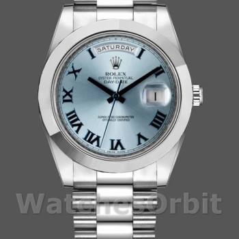 Replica Heren Rolex Day-Date-218206, 41mm, Ijsblauwe wijzerplaat, Platina