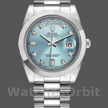 Replica Heren Rolex Day-Date-218206, 41mm, Platina, Ijsblauwe Diamanten Wijzerplaat