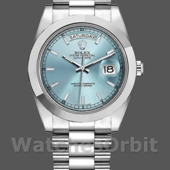 Replica Heren Rolex Day-Date-218206, 41mm, ijsblauwe index wijzerplaat, platina