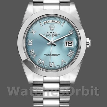 Replica Heren Rolex Day-Date-218206, 41mm, ijsblauwe Romeinse cijfer wijzerplaat, platina