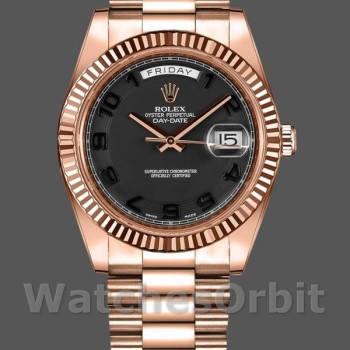 Replica Heren Rolex Day-Date-218235, 41mm, Rose Goud, Zwarte Concentrische Arabische Wijzerplaat
