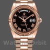 Replica Heren Rolex Day-Date-218235, 41mm, Rose Goud, Zwarte Romeinse Cijfers Wijzerplaat