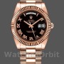 Replica Heren Rolex Day-Date-218235, 41mm, Rose Goud, Zwarte Romeinse Cijfers Wijzerplaat