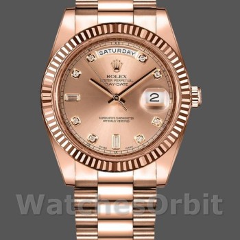 Replica Heren Rolex Day-Date-218235, 41mm, Roségoud, Wijzerplaat met Champagne Diamanten