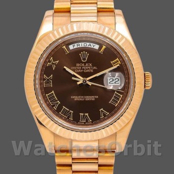 Replica Heren Rolex Day-Date-218235, 41mm, Chocoladebruine wijzerplaat, Roségoud