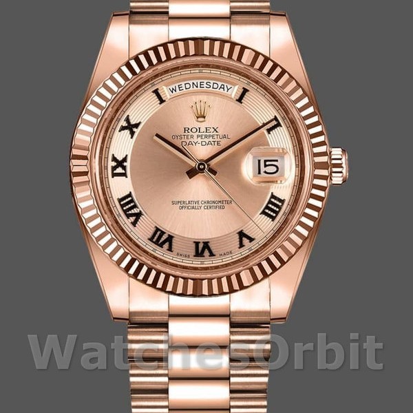 Replica Heren Rolex Day-Date-218235, 41mm, Rose Goud, Concentrische Cirkel Champagne Wijzerplaat, Heren Champagne