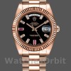 Replica Heren Rolex Day-Date-218235, 41mm, Rose Goud, Zwarte Wijzerplaat met Diamanten en Robijnen, Heren Zwart