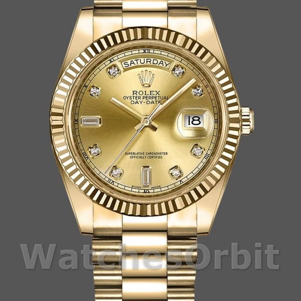 Replica Heren Rolex Day-Date-218238, 41mm, Geelgoud, Champagne Wijzerplaat