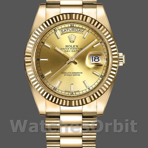 Replica Heren Rolex Day-Date-218238, 41mm, Geelgoud, Champagne Index Wijzerplaat