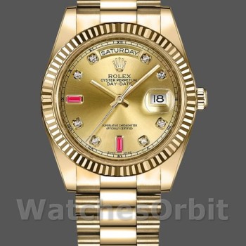 Replica Heren Rolex Day-Date-218238, 41mm, Geel Goud, Champagne Robijn Wijzerplaat, Heren Champagne