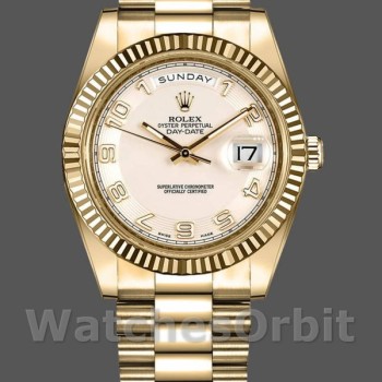Replica Heren Rolex Day-Date-218238, 41mm, Ivory Wijzerplaat, Geel Goud