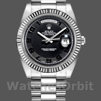 Replica Heren Rolex Day-Date-218239, 41 mm, witgoud, wijzerplaat met concentrische cirkel, zwart voor heren