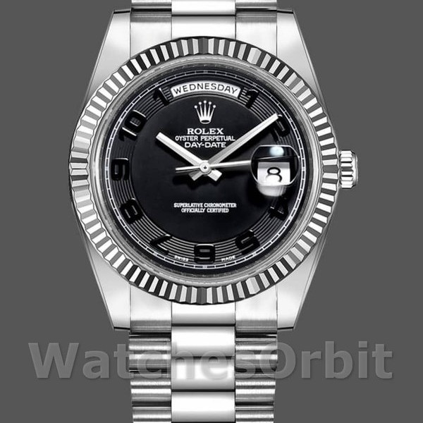 Replica Heren Rolex Day-Date-218239, 41 mm, witgoud, wijzerplaat met concentrische cirkel, zwart voor heren