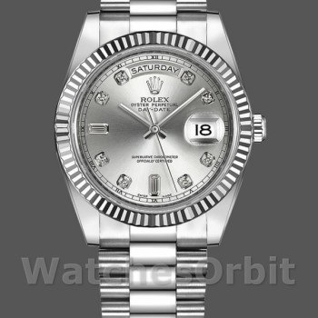 Replica Heren Rolex Day-Date-218239, 41mm, Witgoud, Diamant Zilveren Wijzerplaat