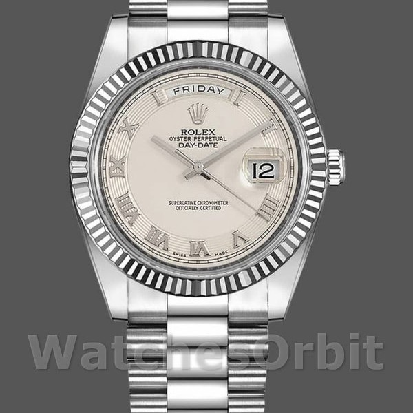 Replica Heren Rolex Day-Date-218239, 41mm, Witgoud, Ivory Romeinse cijfers Wijzerplaat