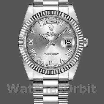 Replica Heren Rolex Day-Date-218239, 41mm, Witgoud, Zilveren Romeinse Cijfers Wijzerplaat