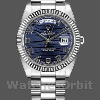 Replica Heren Rolex Day-Date-218239, 41mm, Witgoud, Golfblauwe Wijzerplaat