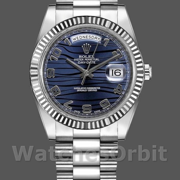 Replica Heren Rolex Day-Date-218239, 41mm, Witgoud, Golfblauwe Wijzerplaat