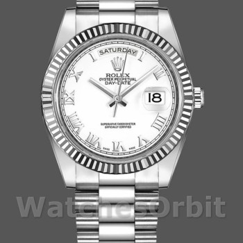 Replica Heren Rolex Day-Date-218239, 41mm, witgoud, wijzerplaat met witte Romeinse cijfers